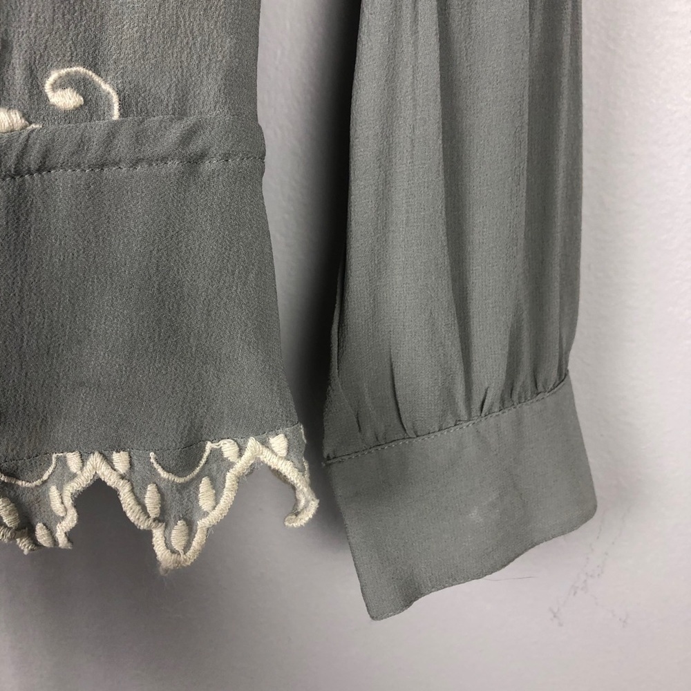 LoveShackFancy Embroidered Silk Georgette Long Sleeve Prairie Top Green Casual - Picture 7 of 11
